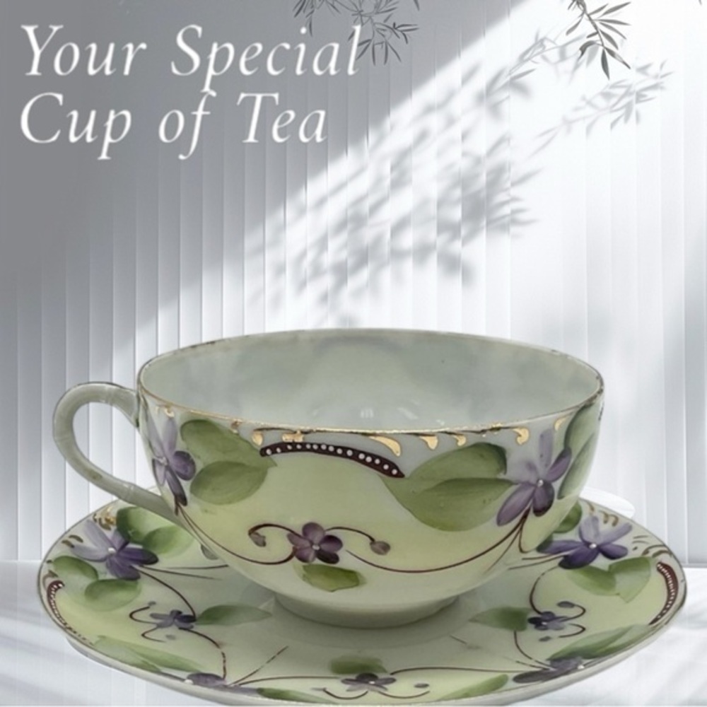 2pc Japanese Porcelain Teacup & Saucer‎ Set Floral decor - Picture 5 of 5